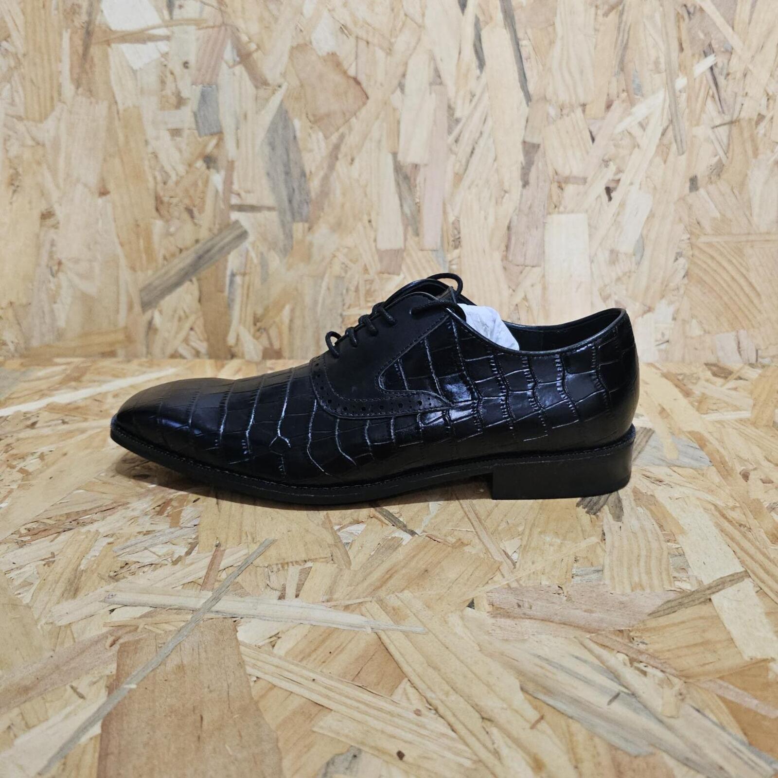 Giorgio Leather Croc Men Oxford Dress Brogue Shoes Black Size UK 6 EU 39 *SB7