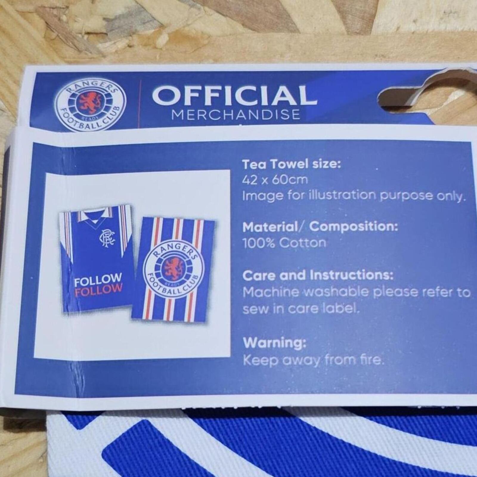 Rangers FC Tea Towels 2 Pack Crest Kitchen Towels Cotton New