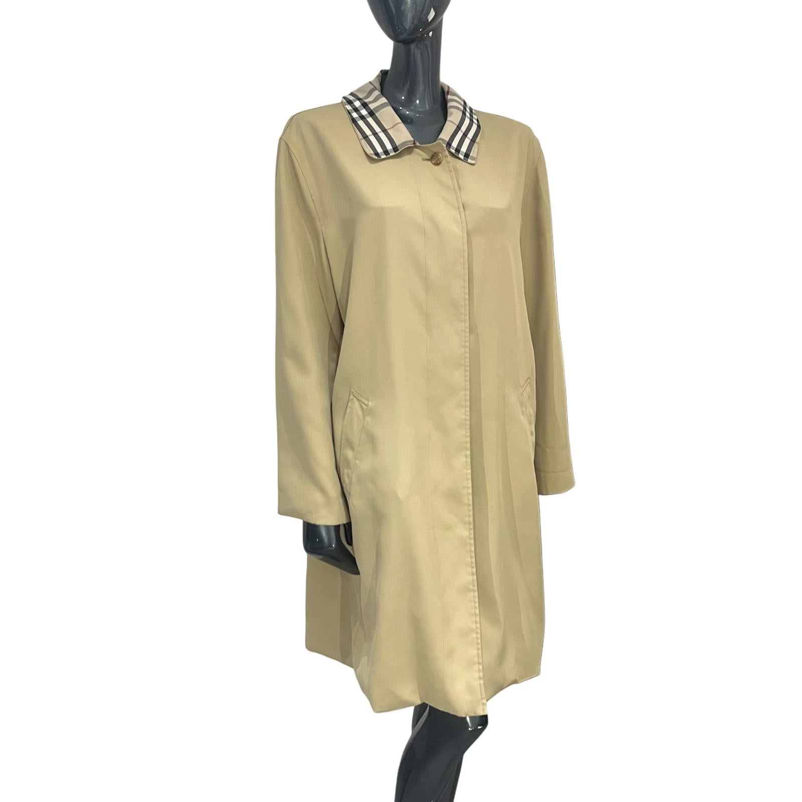 Burberry Women’s Trench Coat Size 14 Vintage Beige Jacket Classic Check Collar