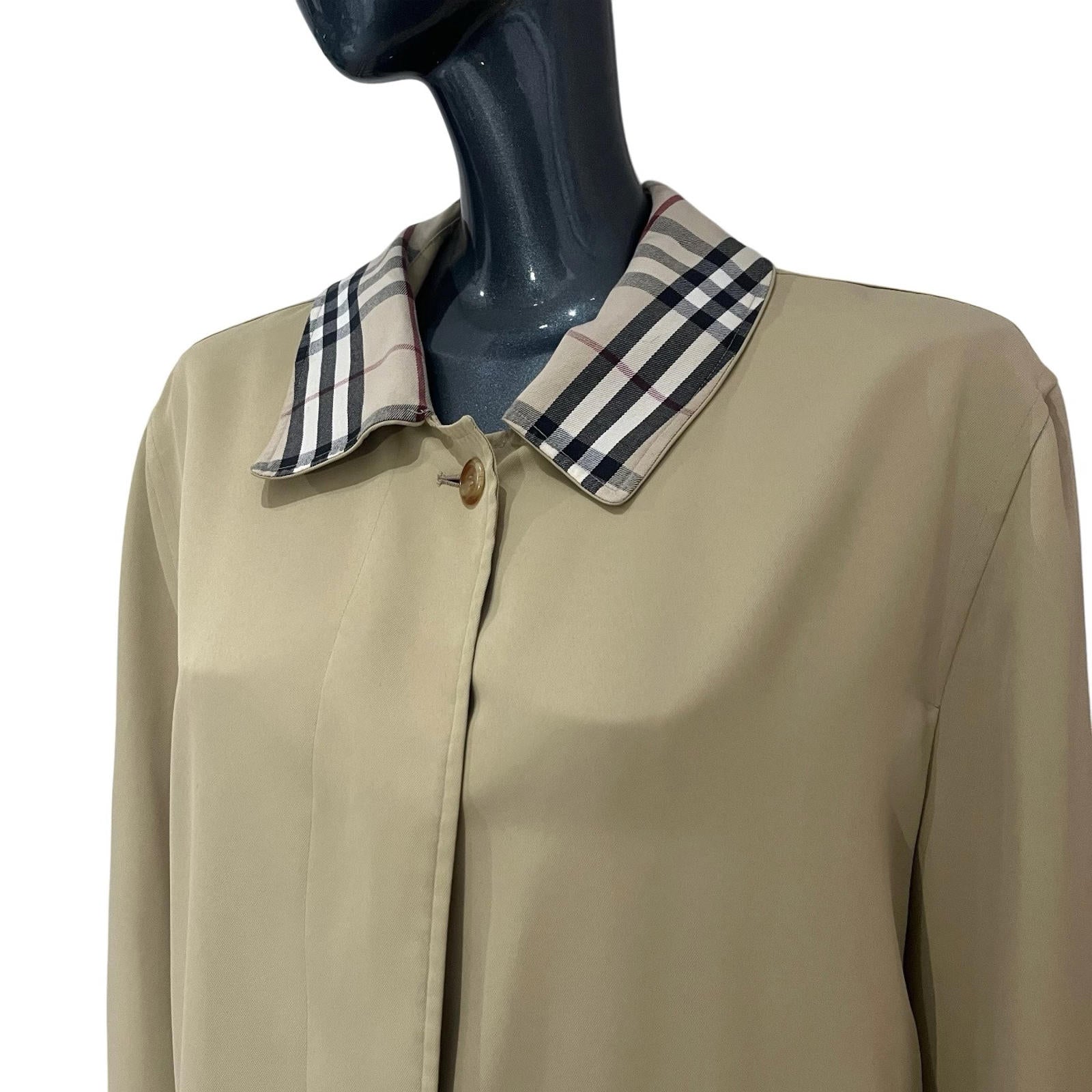 Burberry Women’s Trench Coat Size 14 Vintage Beige Jacket Classic Check Collar