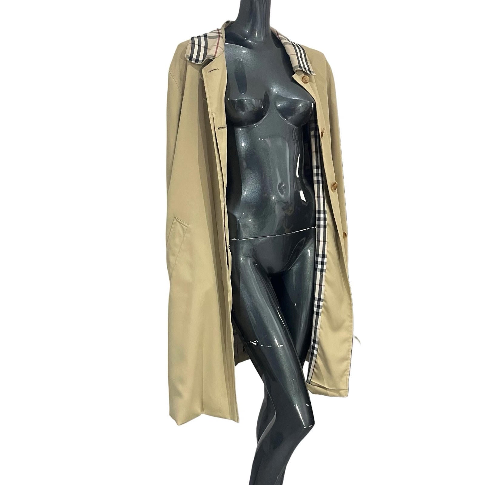 Burberry Women’s Trench Coat Size 14 Vintage Beige Jacket Classic Check Collar